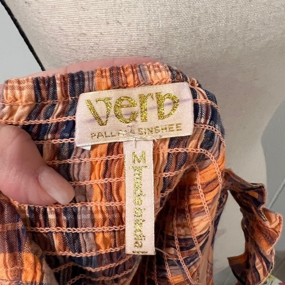 3/$25 Sale 🎈NWOT Verb (Anthro) Ruffled Plaid Tank in Orange - Picture 12 of 12